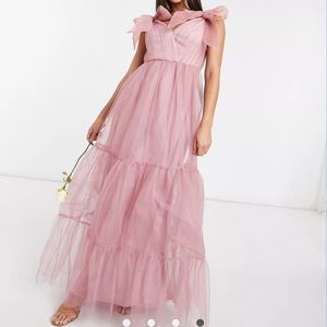 ASOS Tulle Bow Tie Tiered Maxi Dress in Rose NWOT